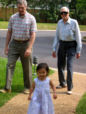 Welcoming our first guest to our party, Great Uncle Bob 